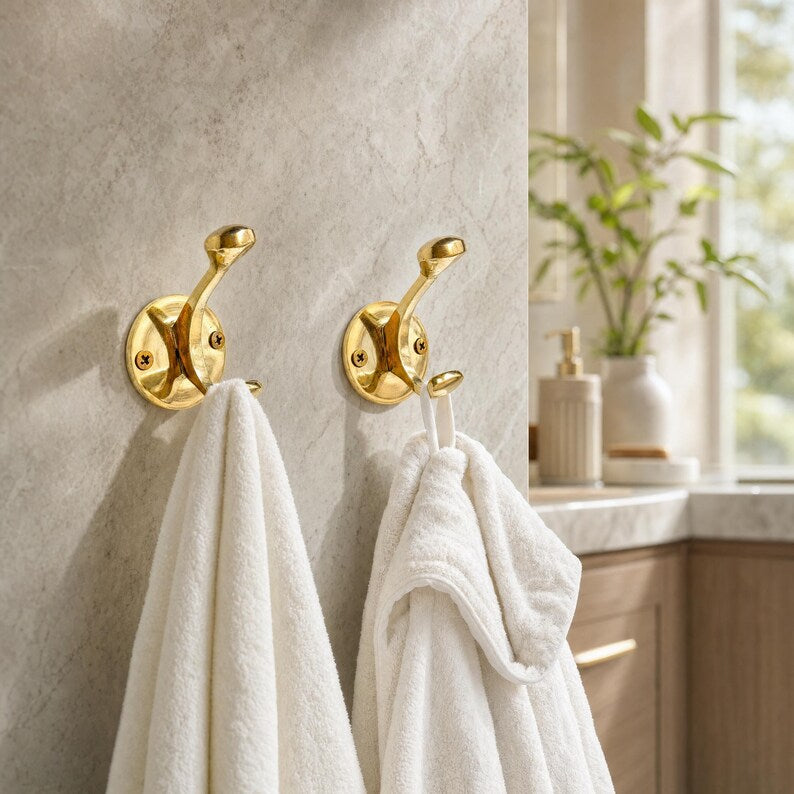 Brass Towel Hooks for Bathroom Wall - Unlaquared Brass Heavy Duty Door Hanger Towel Robe